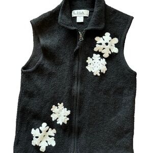 Lisa International Black Vest with White Snowflake Accents